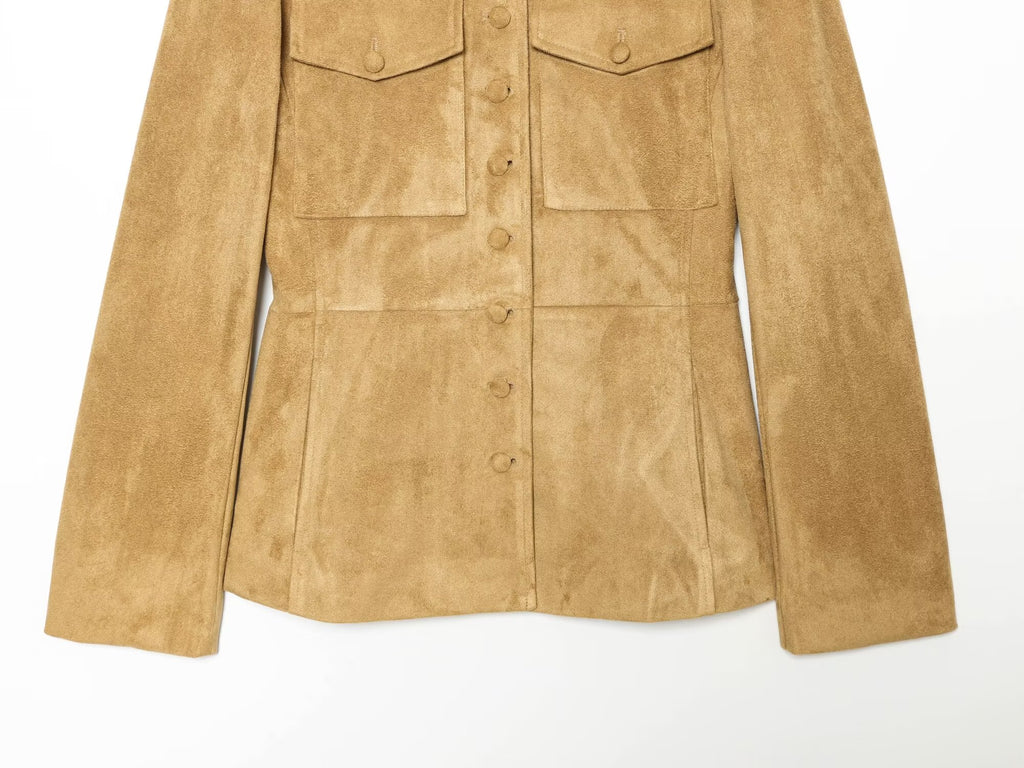 Women's suede textured leather bag buckle jacket Coat
