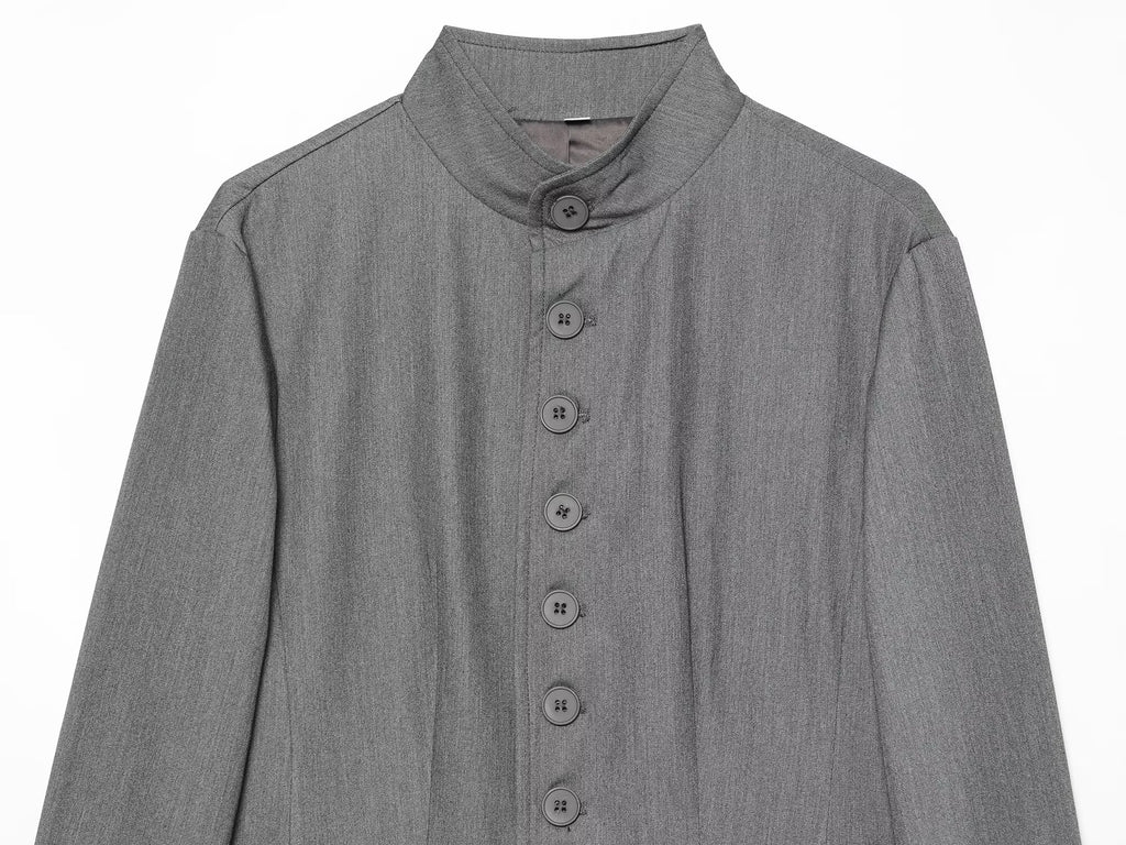 Women's casual stand collar waist cinched Blazer Coat