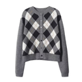 Women's short diamond grid knitted cardigan