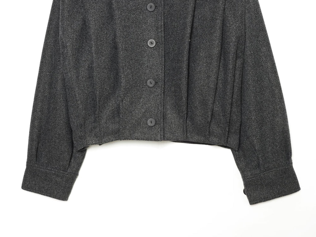 Women's pleated design standing collar woolen coat