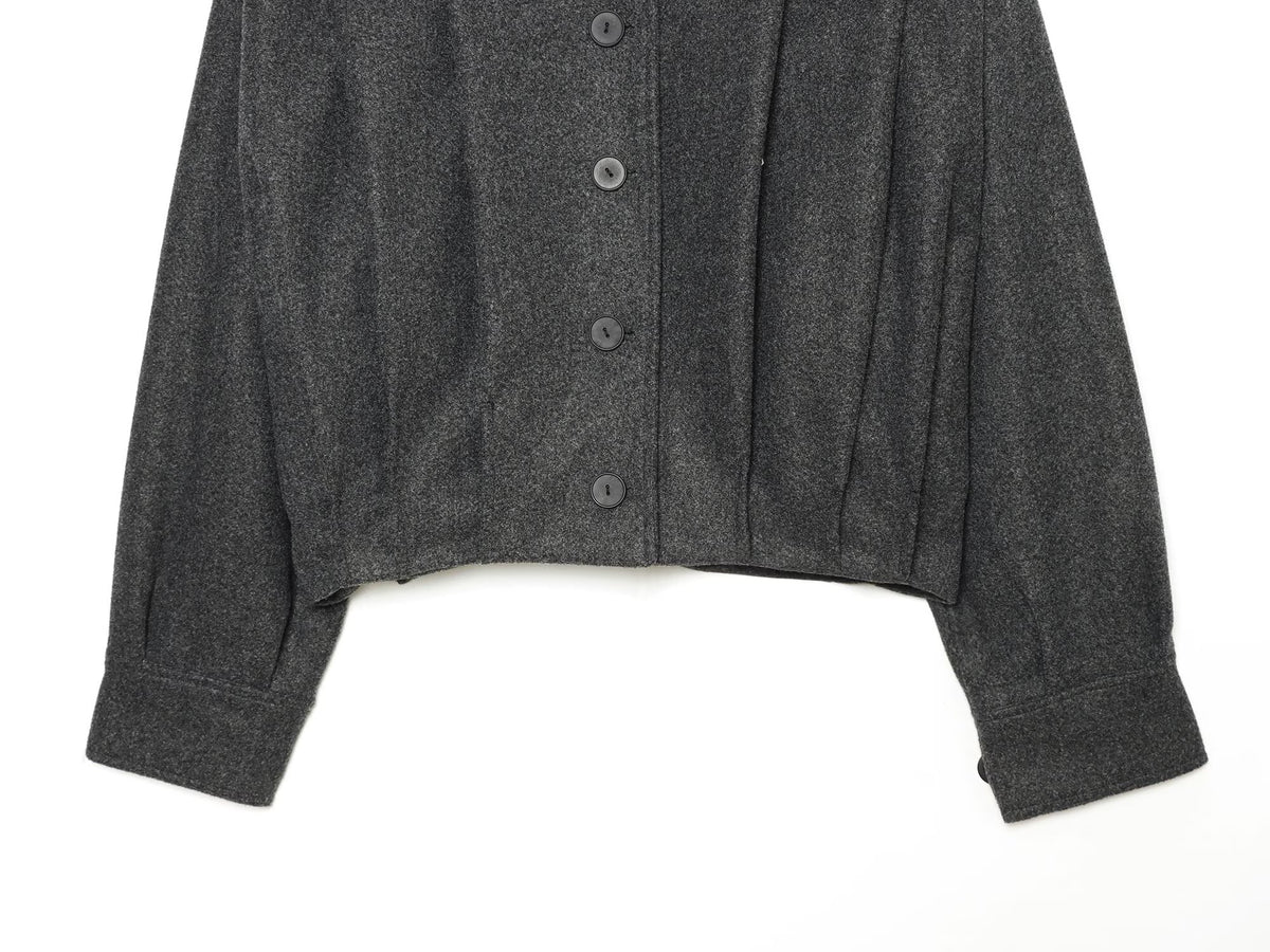 Women's pleated design standing collar woolen coat