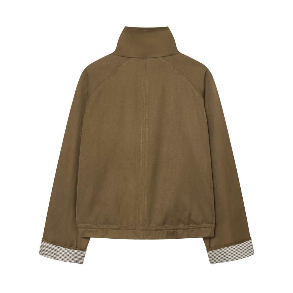 Women's casual stand collar twill coat