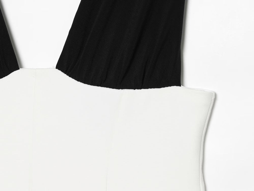Women's sleeveless V-neck patchwork mini dress