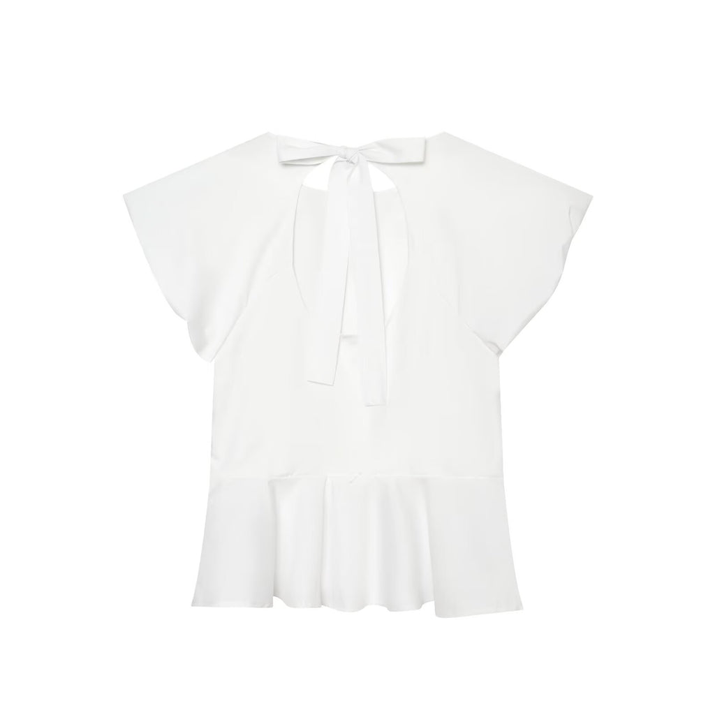 Women's backless bow decoration poplin top