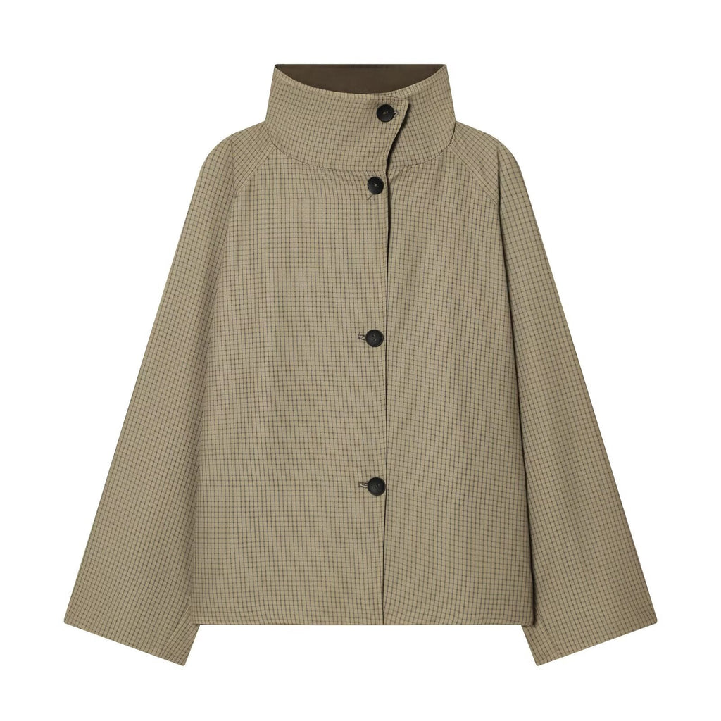 Women's short double-sided wear plaid windbreaker Coat