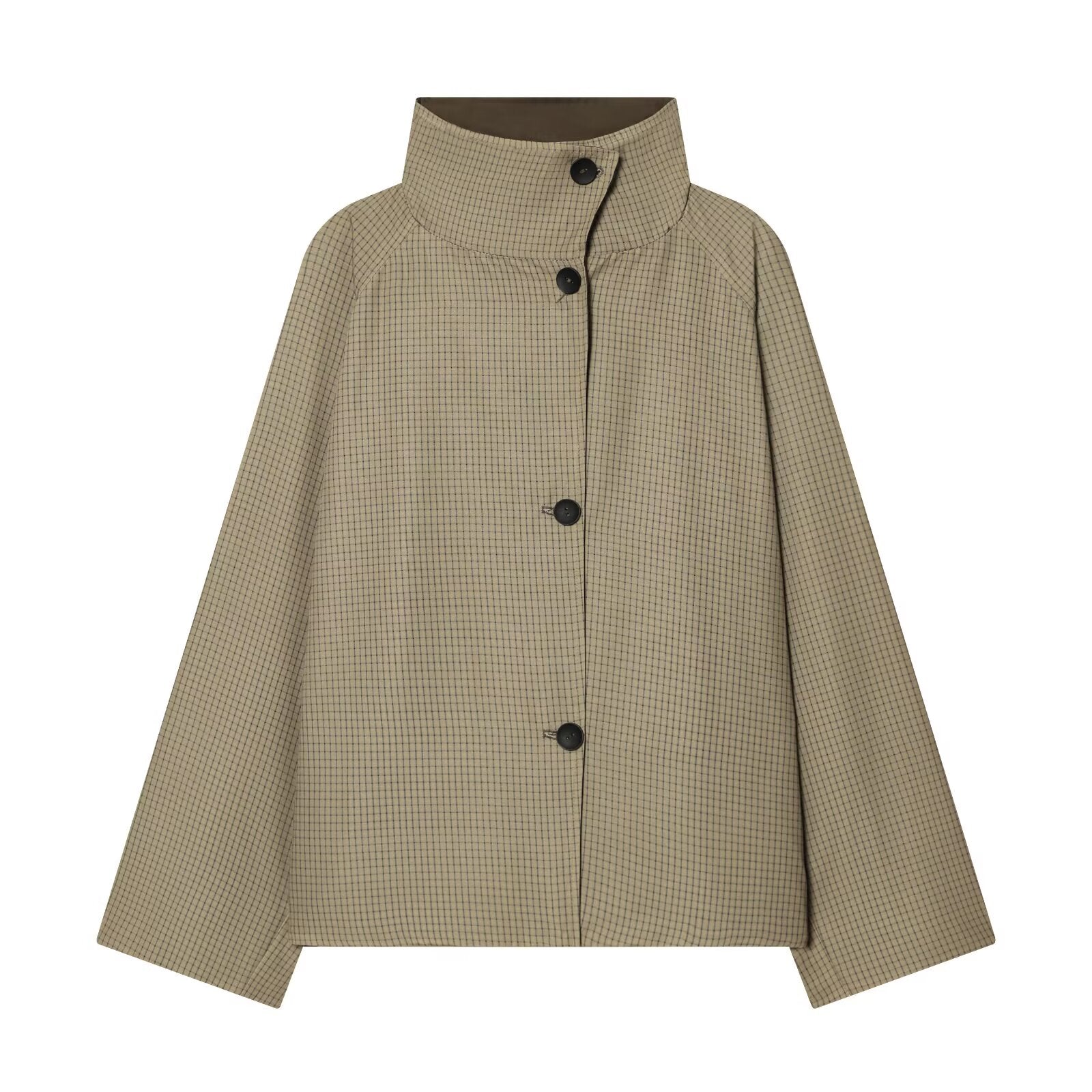 Women's short double-sided wear plaid windbreaker Coat