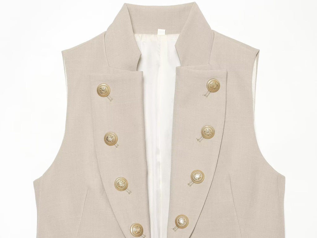 Women's button decoration stand collar vest