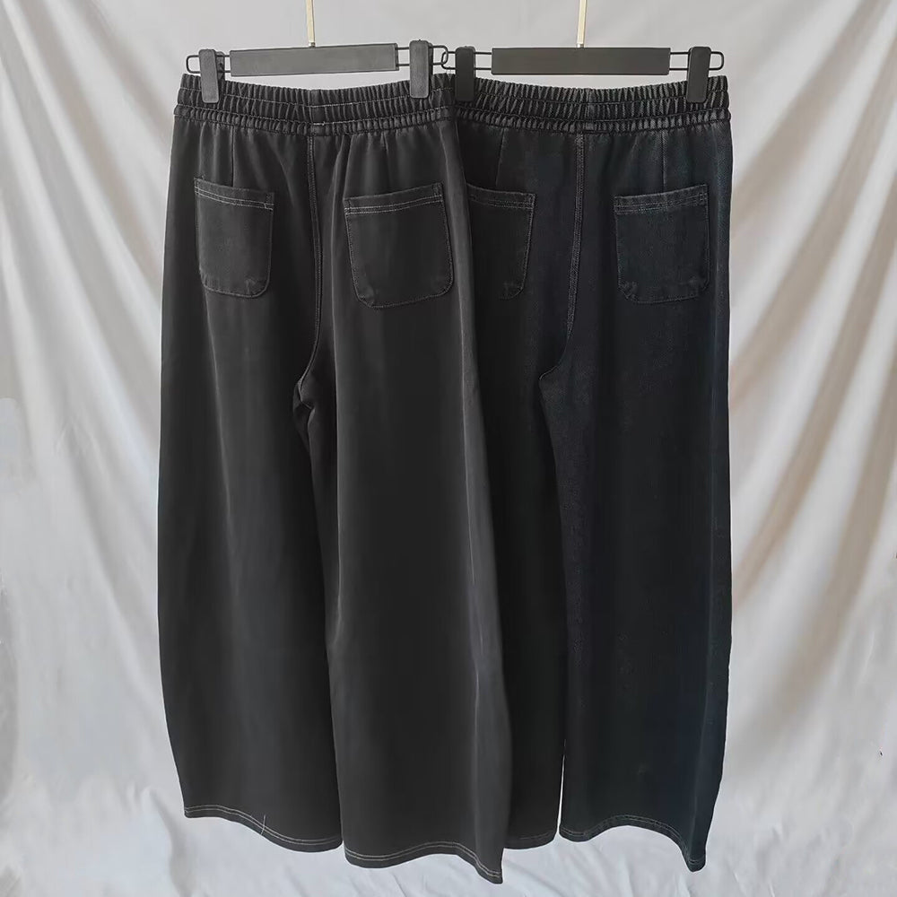 Women's new washed retro jeans loose wide-leg pants