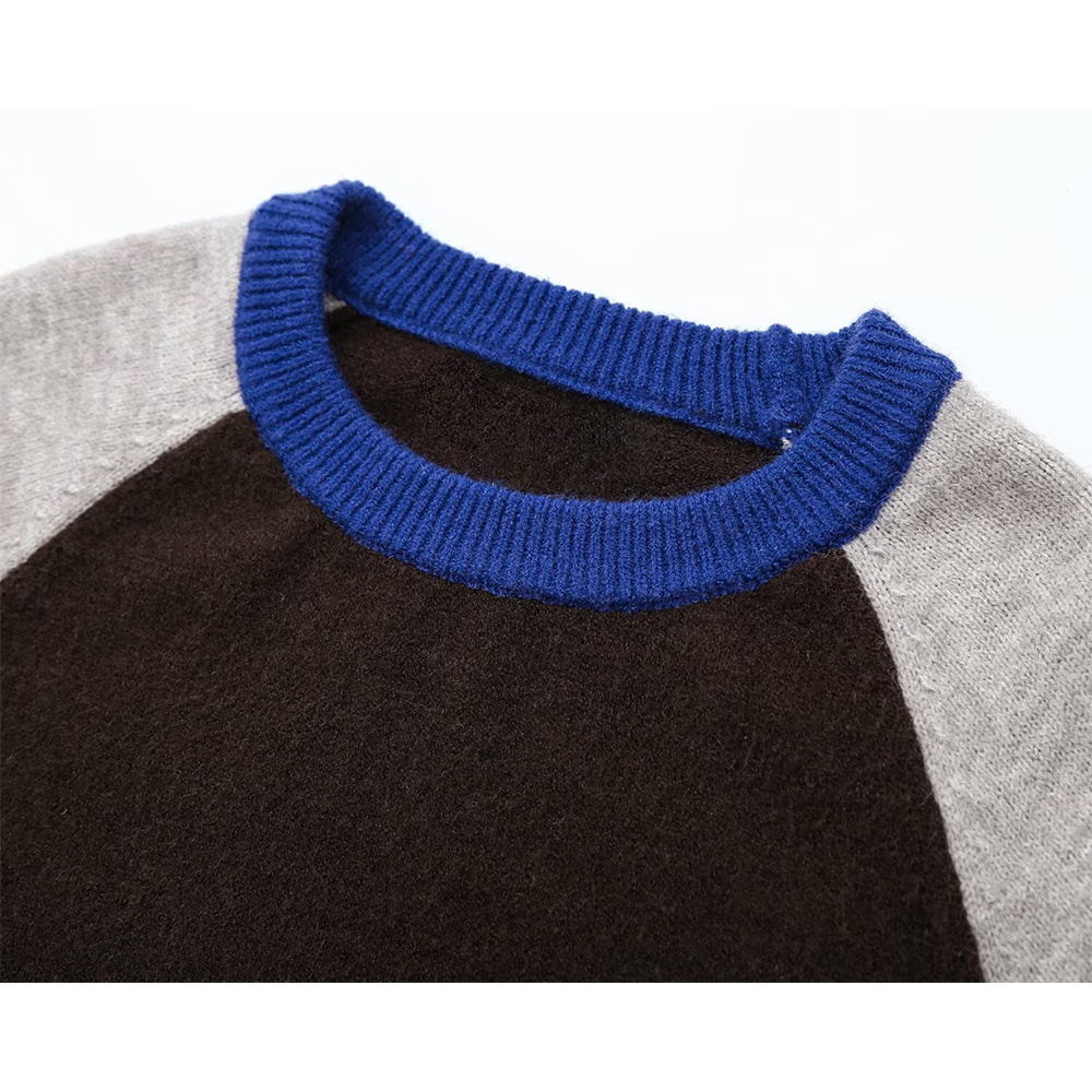 Women's round neck color blocked knitted sweater