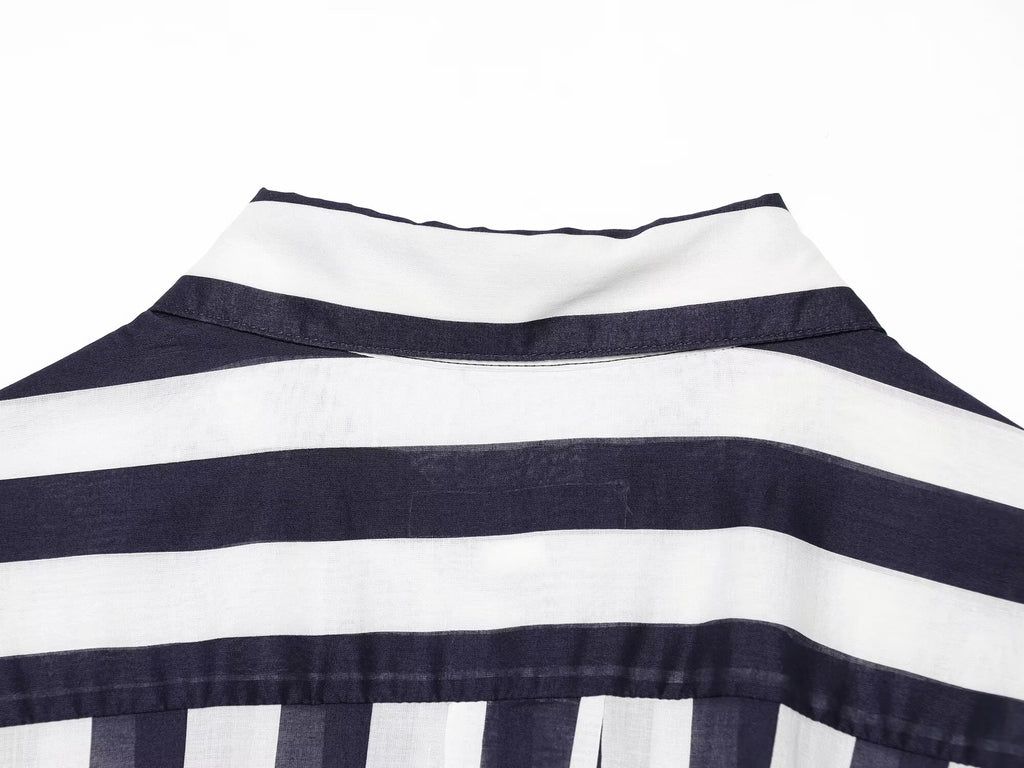 Women's With Belt Long Style Striped Shirt