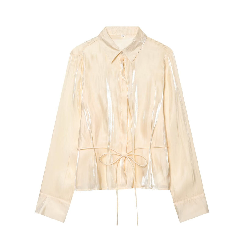Women's metallic effect paired with belt shirt