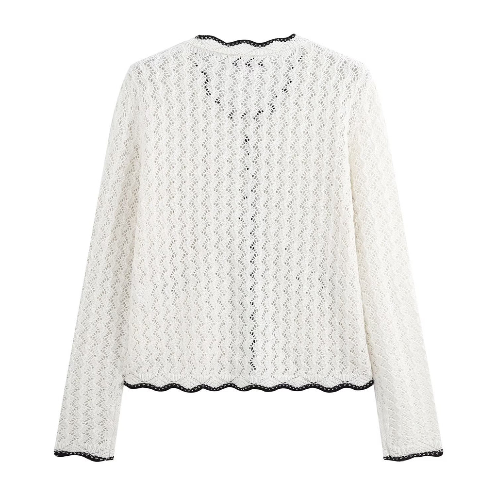 Women's hollowed out jacquard knitted cardigan