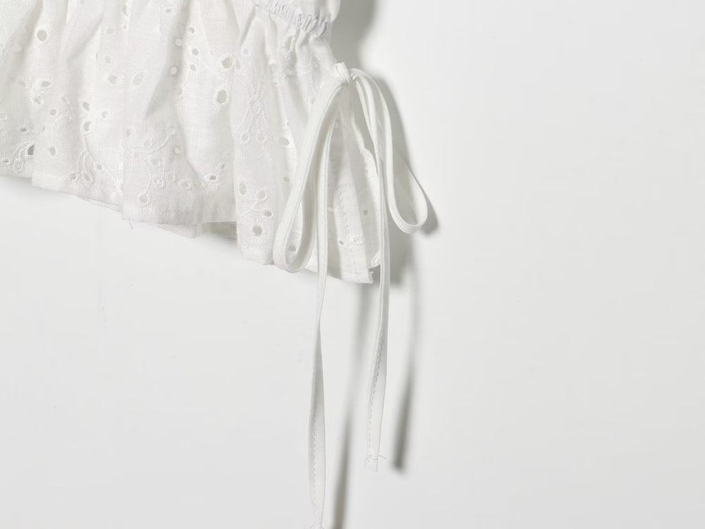 suit Women's 2 pieces pleated hollowed out embroidered top+Skirts
