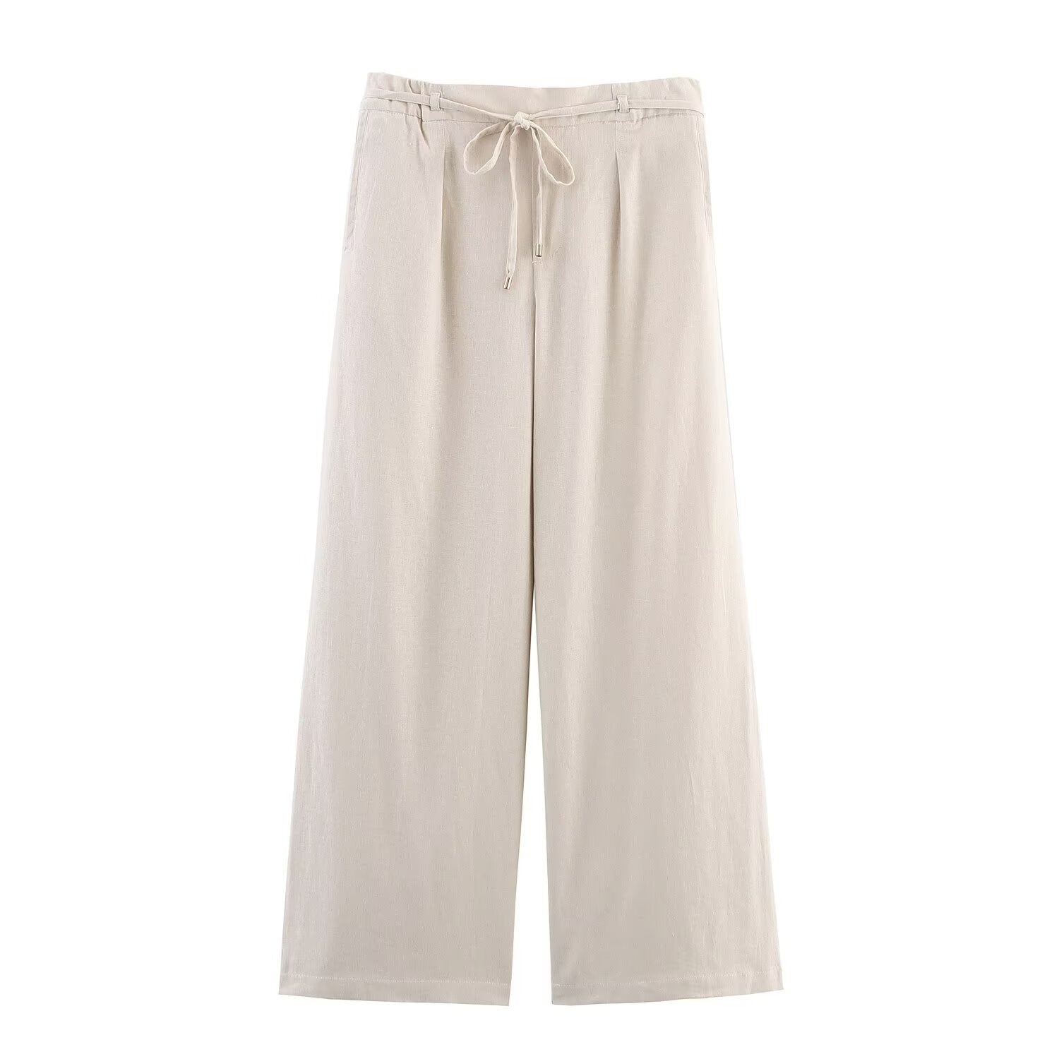 Women's new fashion with Belt loose casual linen blended wide leg pants