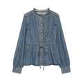 Women's ruffled waistband decorative denim shirt