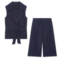suit Women's 2 pieces with Belt linen blend vest+Long style casual shorts
