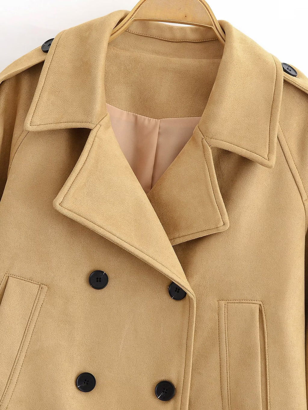 Women's new fashion lapel short double breasted Windbreaker coat