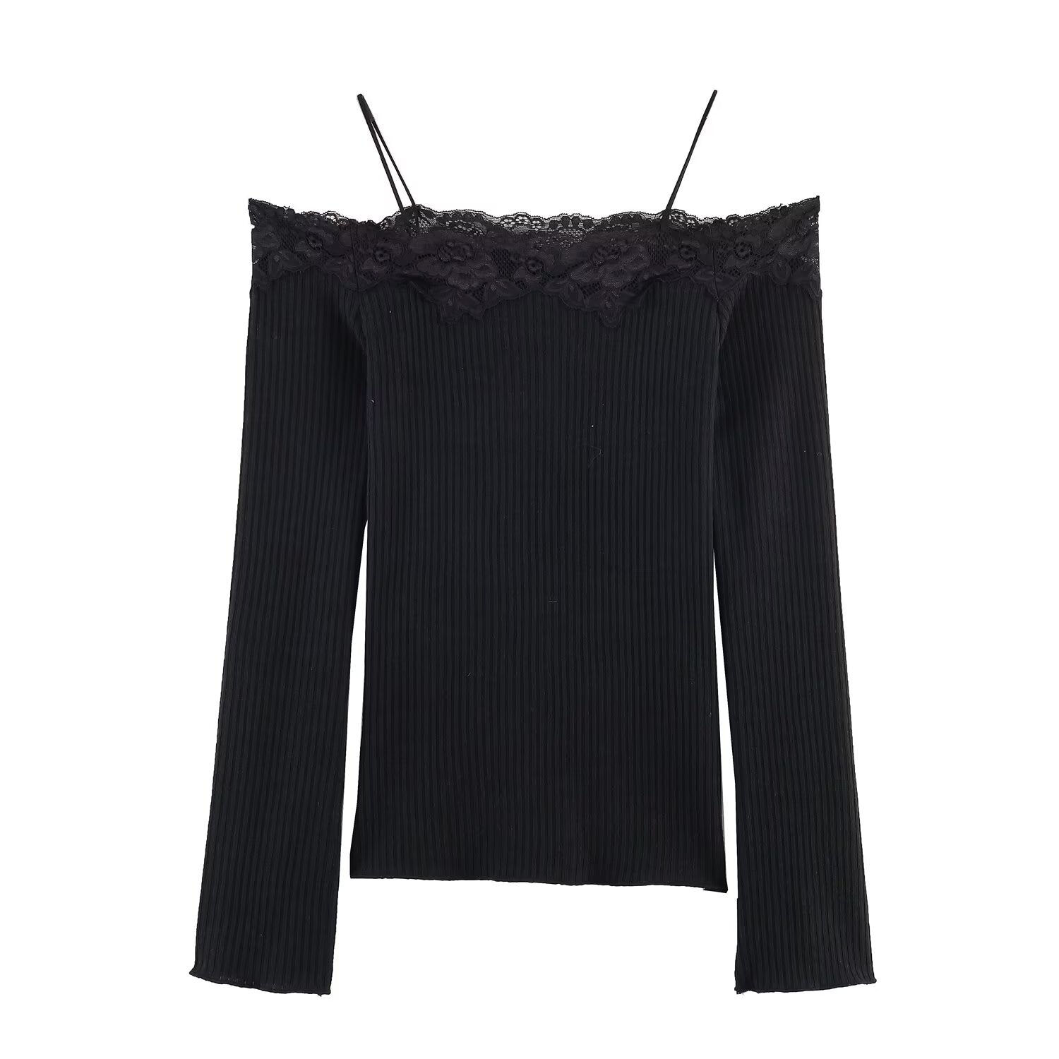 Women's off shoulder long sleeved patchwork T-shirt