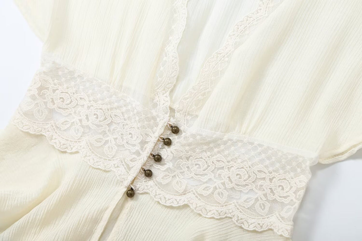 Women's lace patchwork V-neck top
