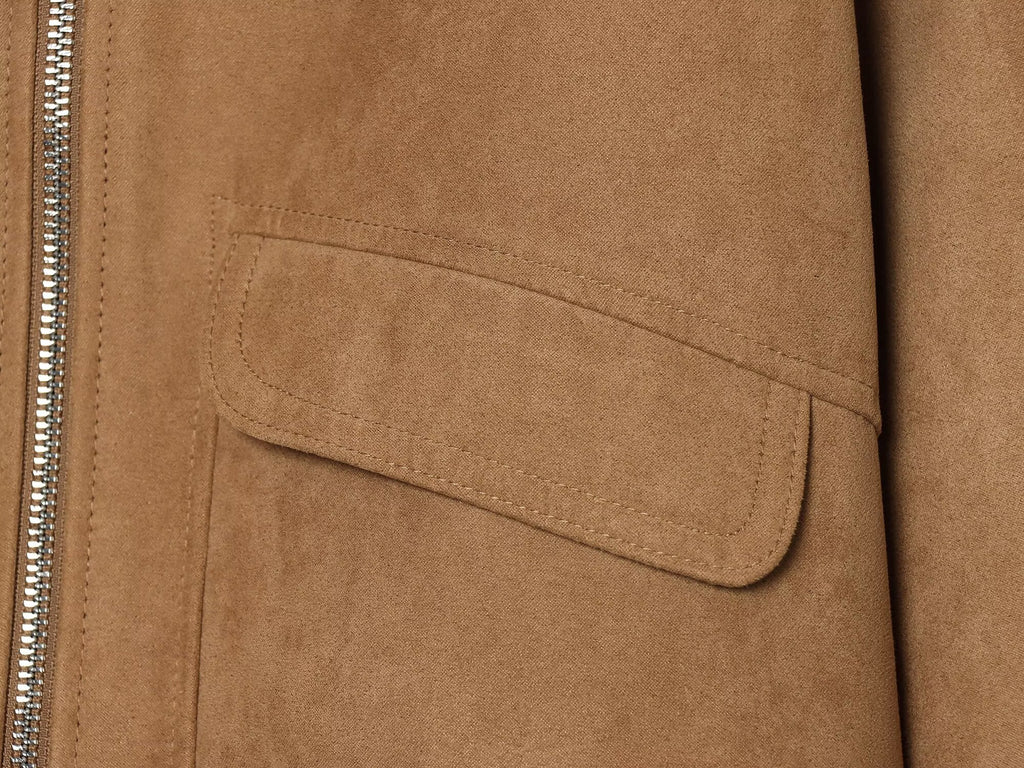 Women's suede texture short lapel pilot jacket
