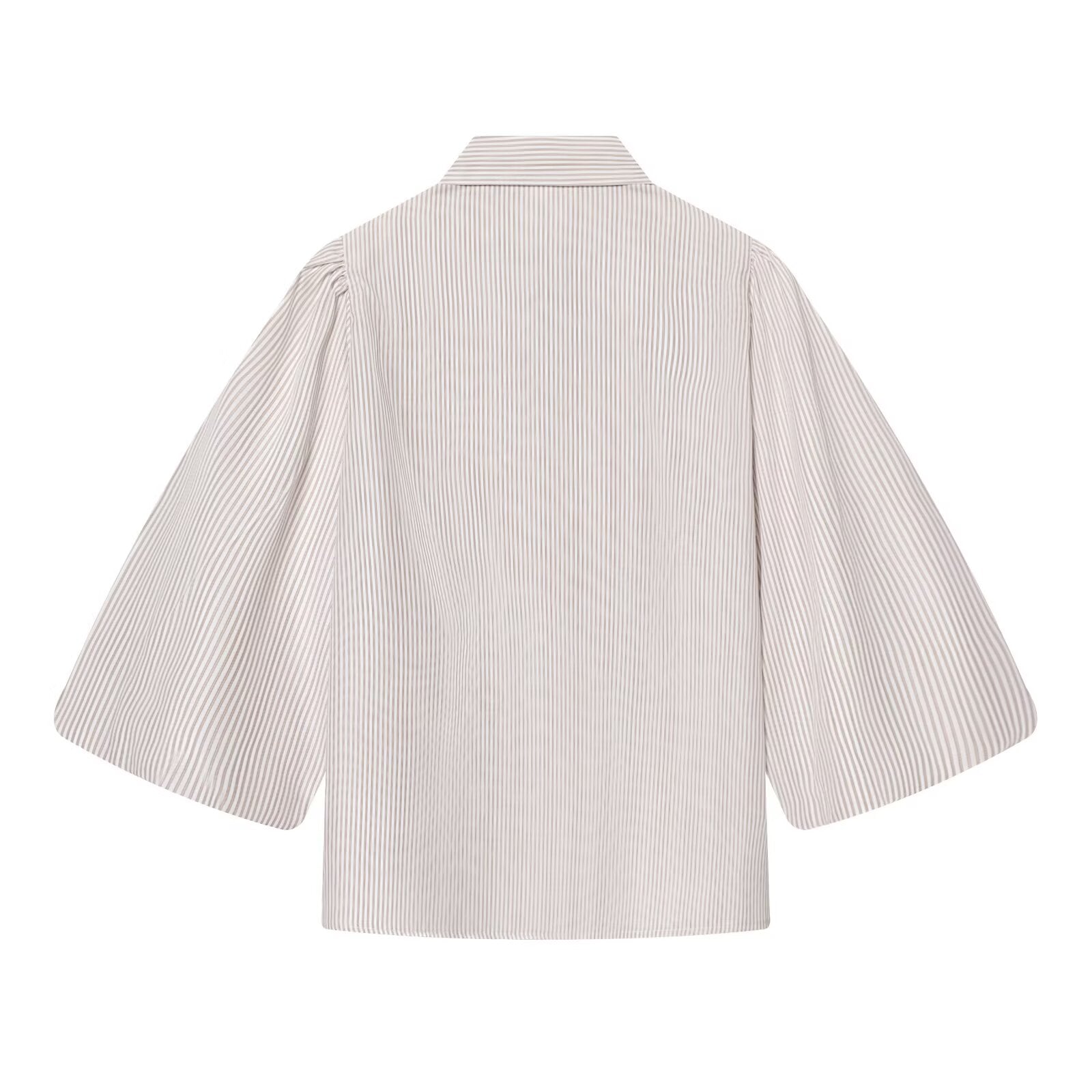 Women's bow decoration hollow striped shirt