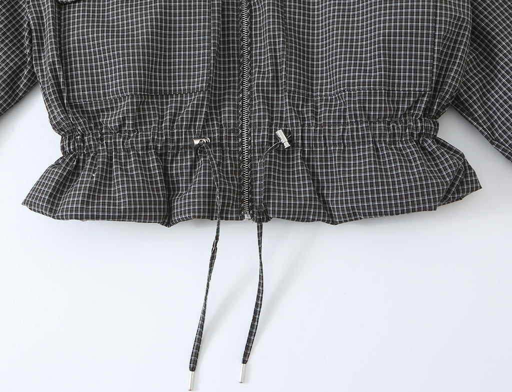 Women's Plaid Stand Collar Cotton Jacket Coat