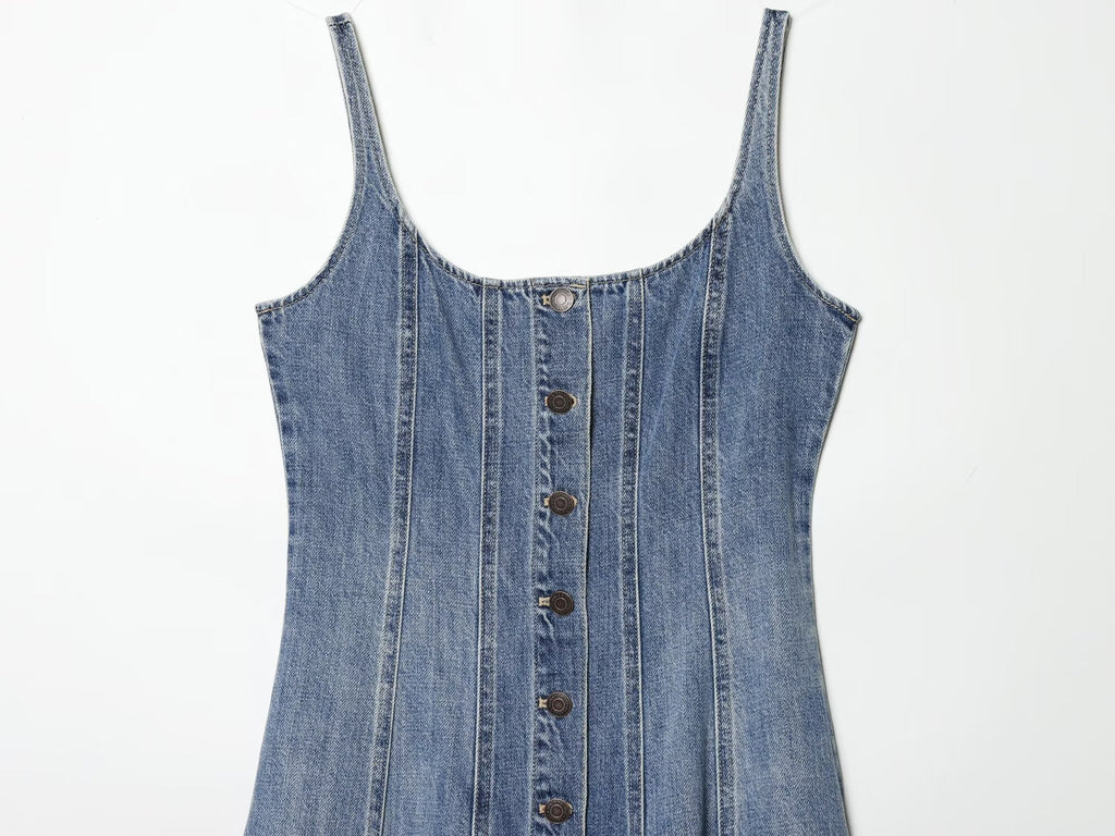 Women's retro buckle suspender denim dress