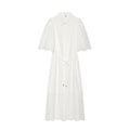 Women's hollowed out embroidered shirt style dress