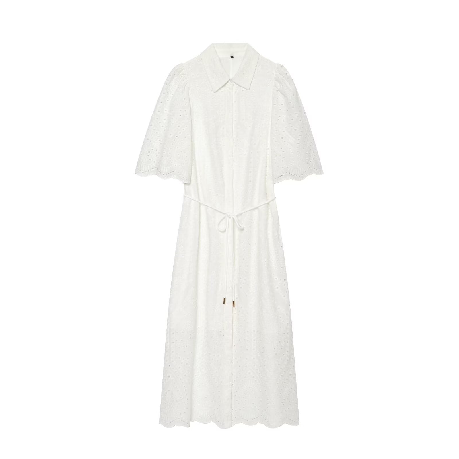 Women's hollowed out embroidered shirt style dress