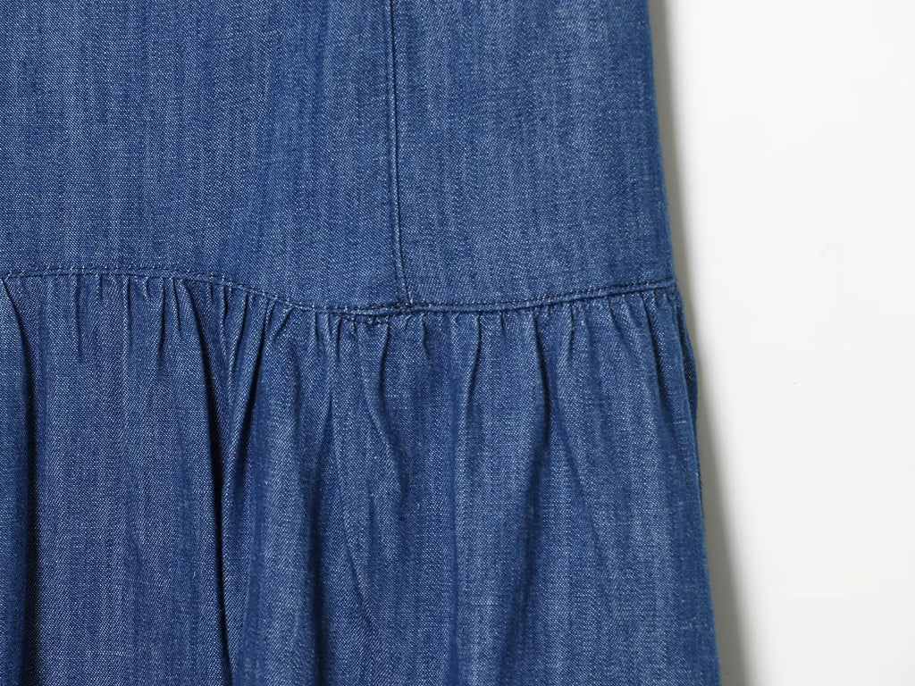 Women's cape style hem sleeveless denim dress