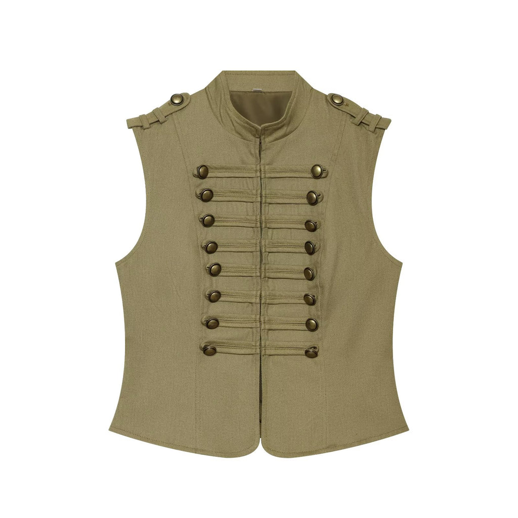 suit Women's 2 pieces button decoration short cotton vest+shorts