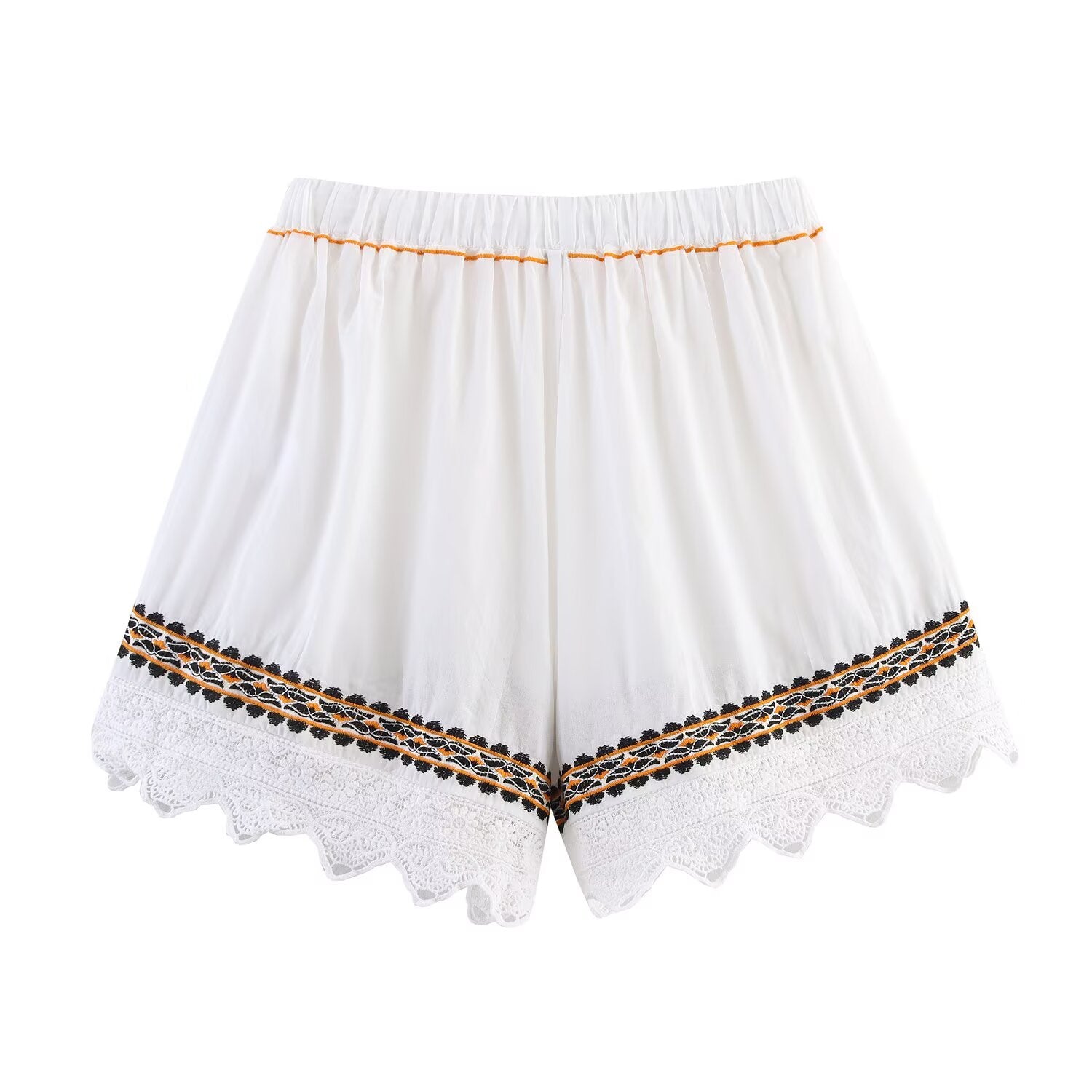 suit Women's 2 pieces casual embroidered V-neck shirt+Shorts