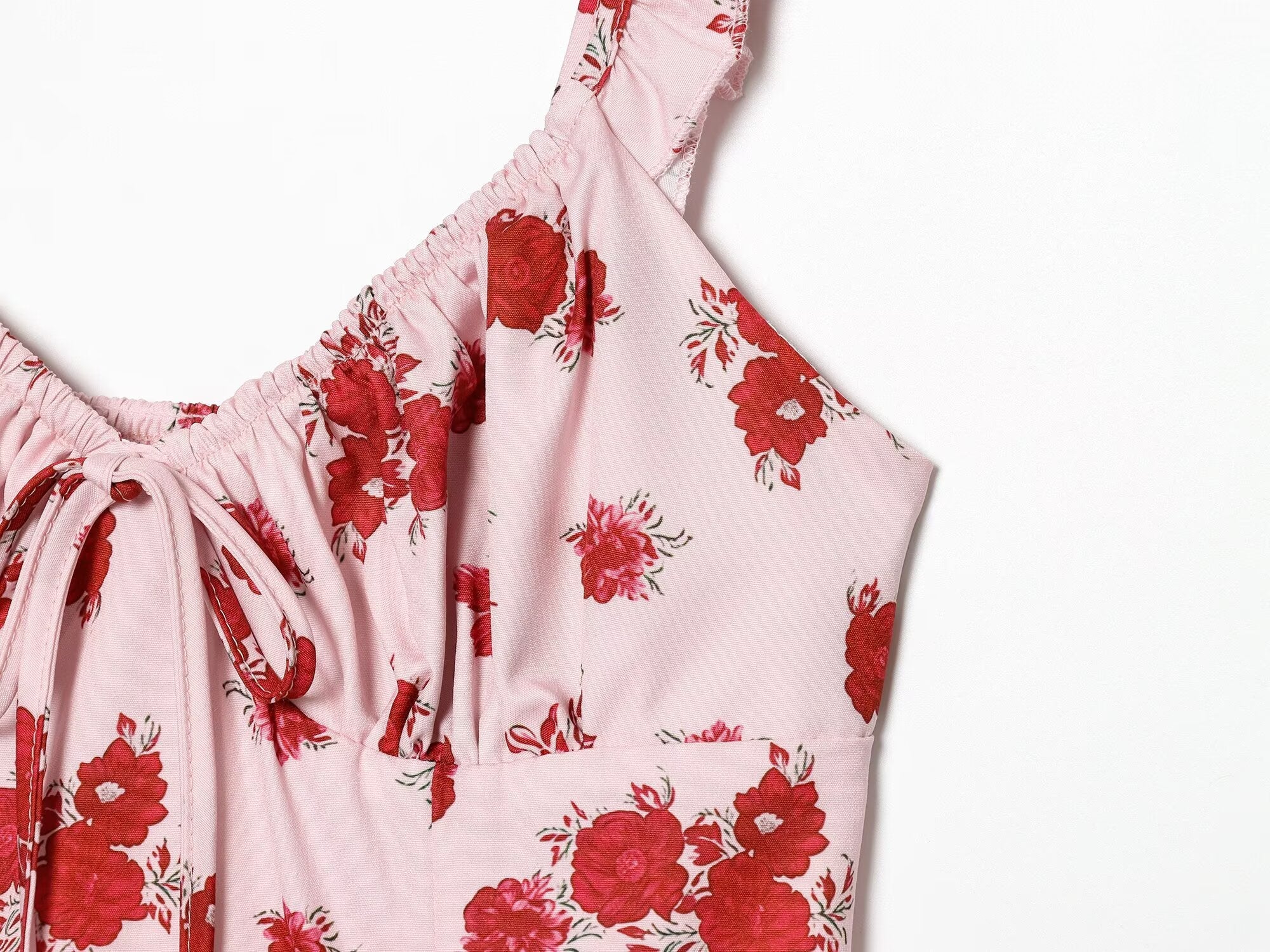 Women's printed ruffle edge suspender dress