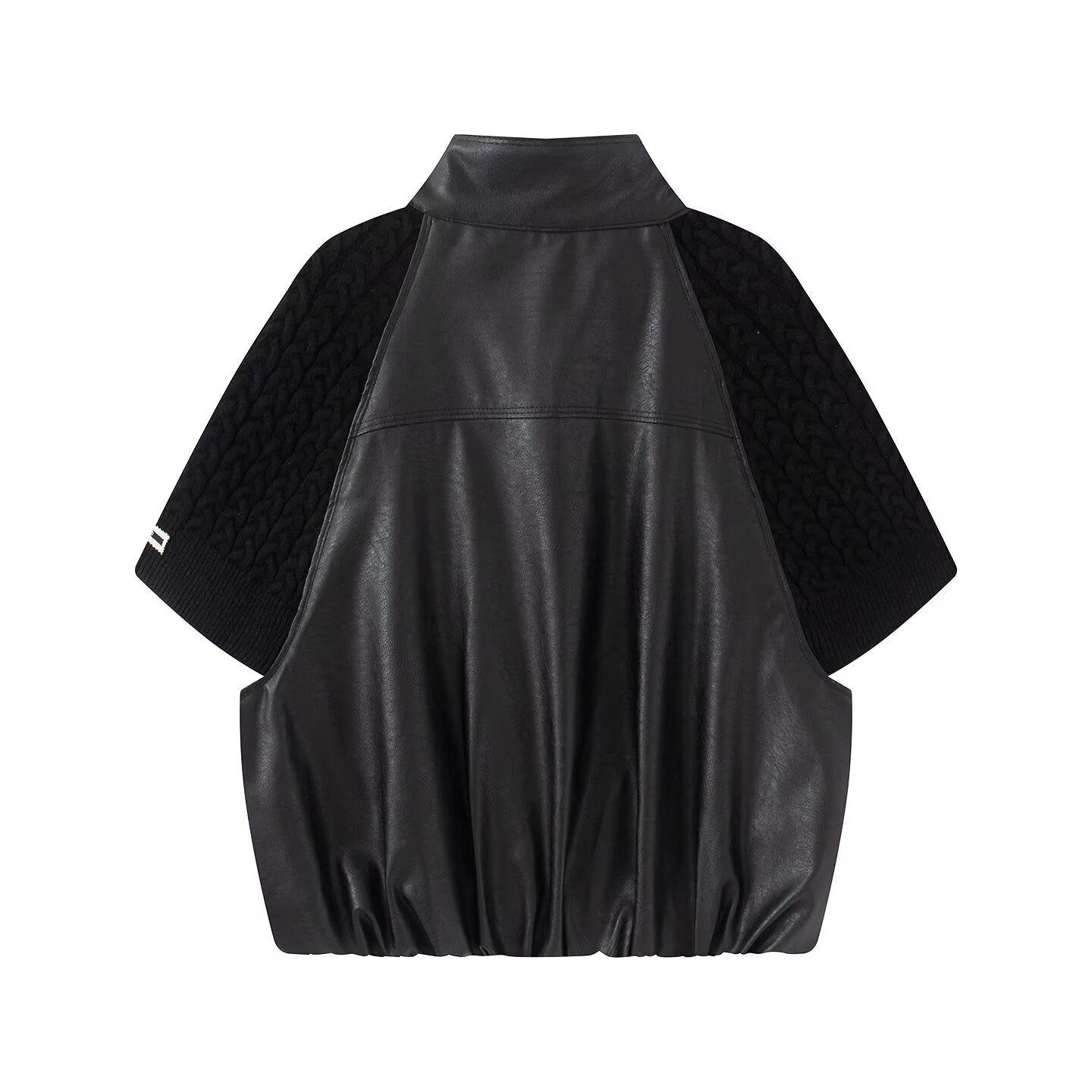 Women's casual knitted patchwork Faux Leather Coat