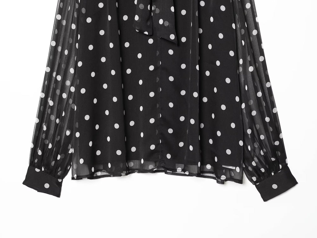 Women's ribbon collar polka dot shirt