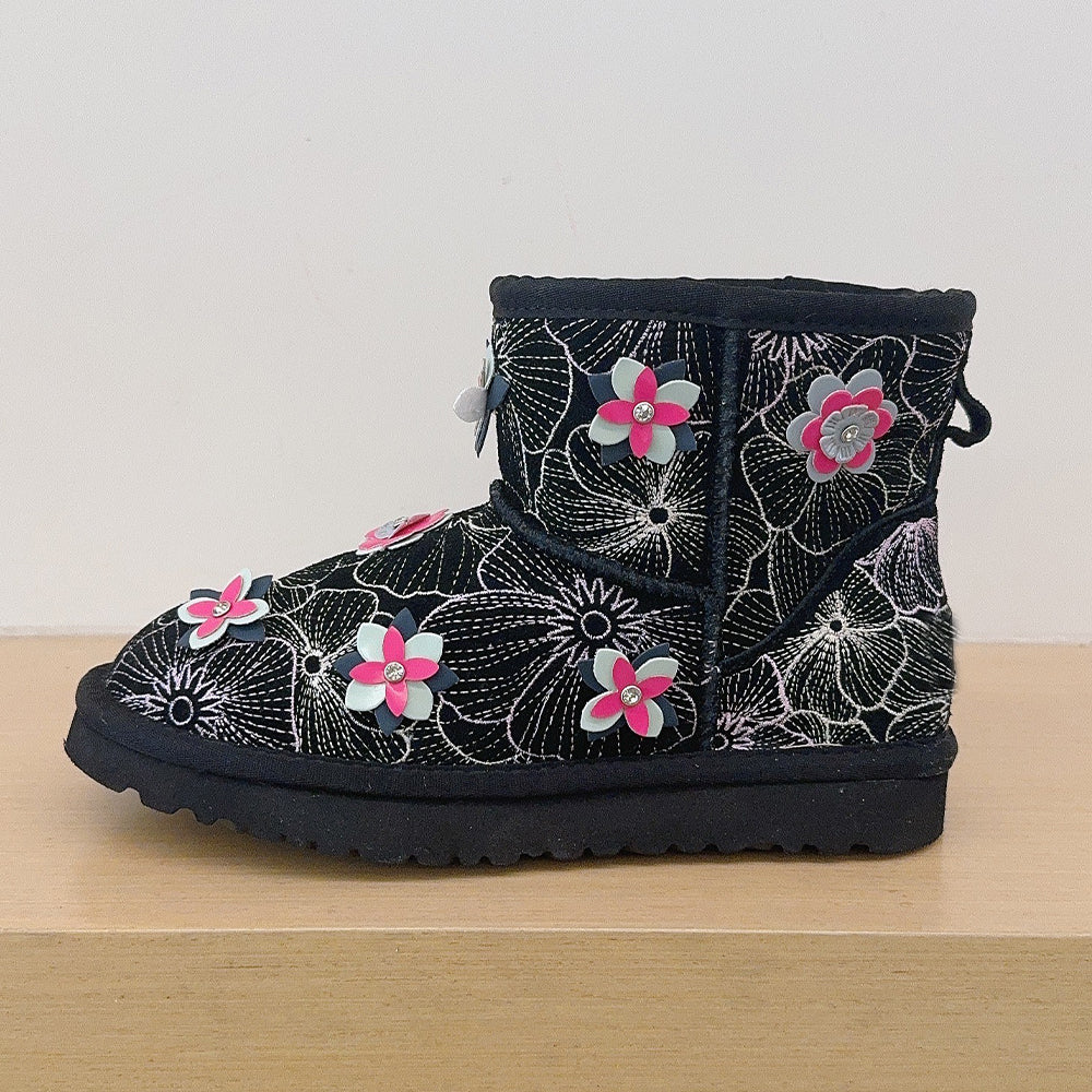 Women's new floral embroidery snow boots