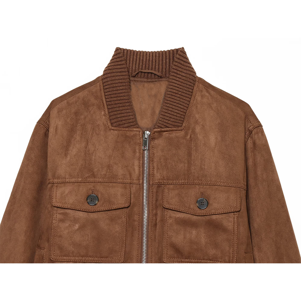 Women's suede textured ribbed collar jacket Coat
