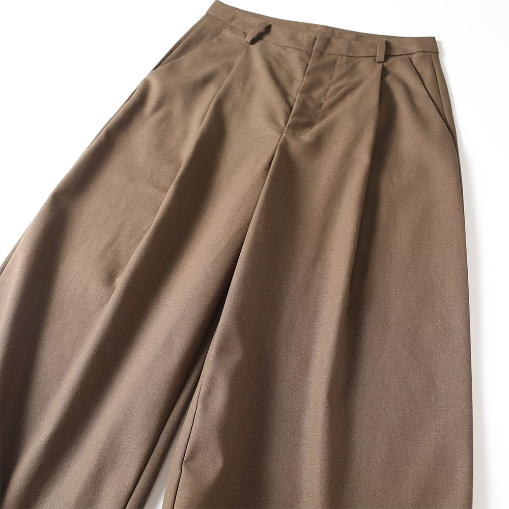 Women's pleated decorative linen blended wide leg pants