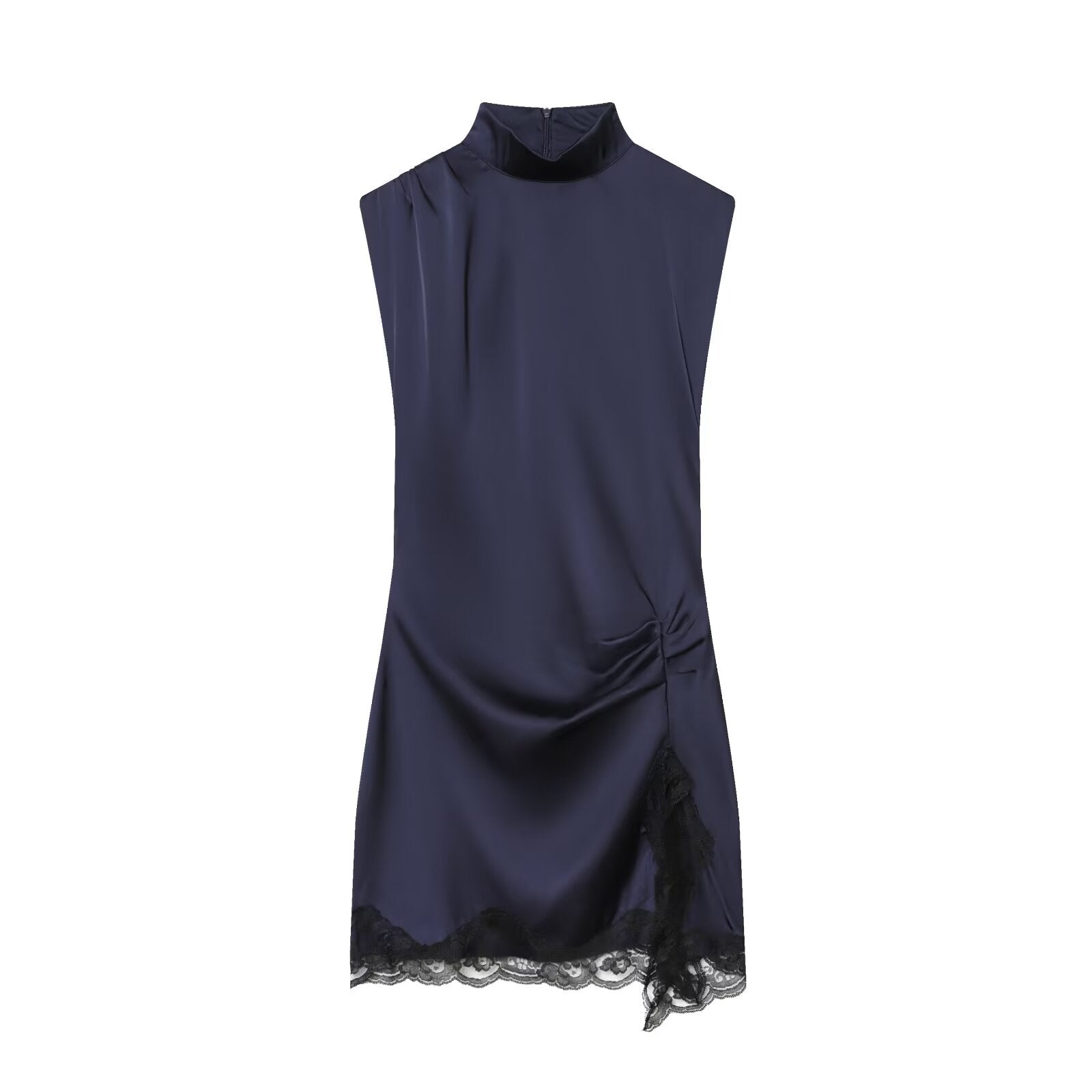 Women's lace patchwork satin texture mini dress