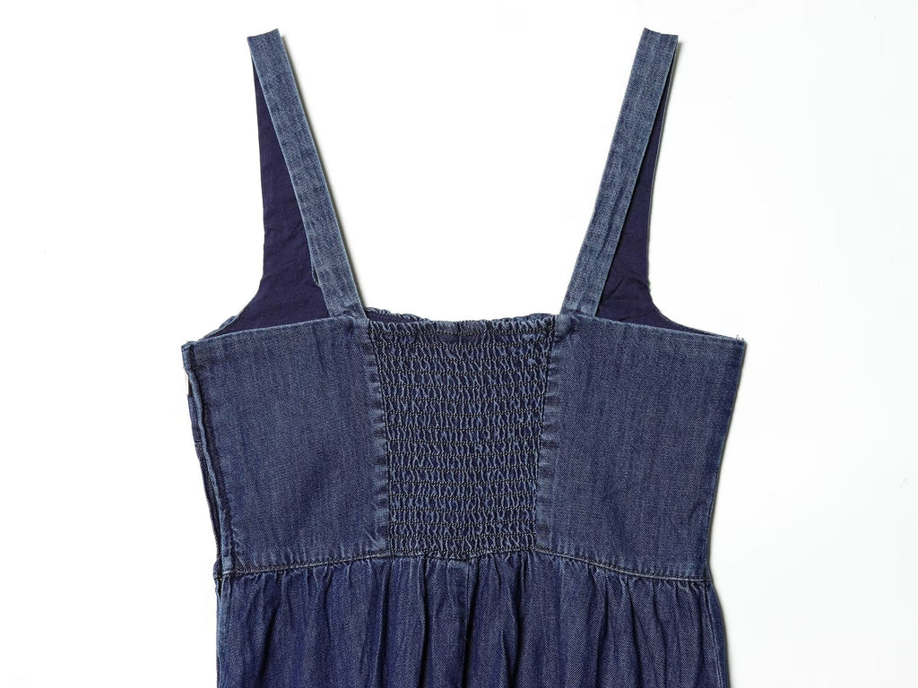 Women's sleeveless backless denim MIDI dress