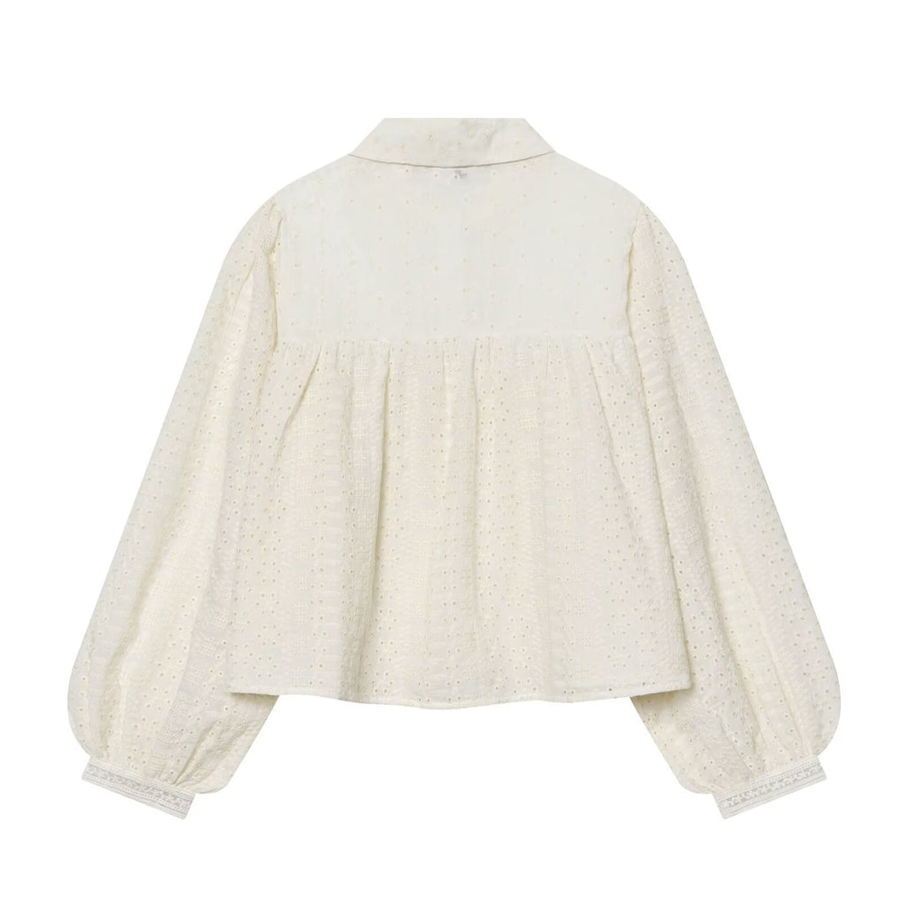 Women's short hollowed out embroidered shirt