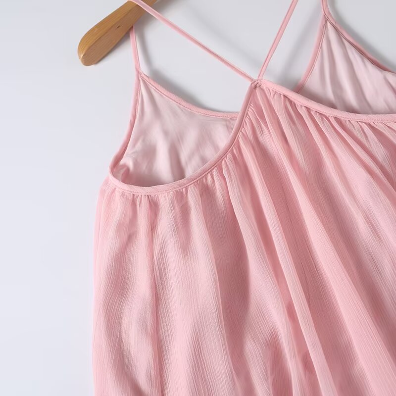Women's pleated decorative suspender MIDI dress