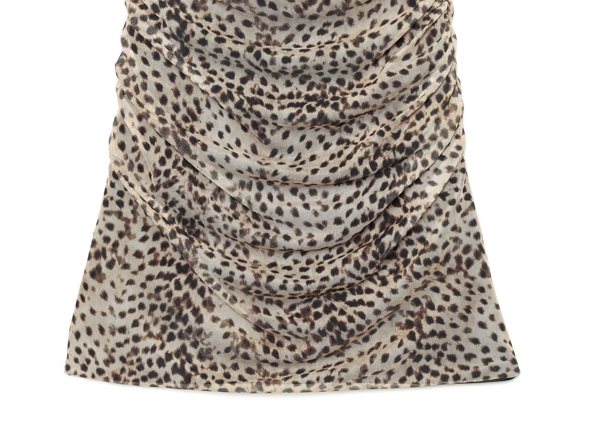 Women's animal print pleated tulle dress