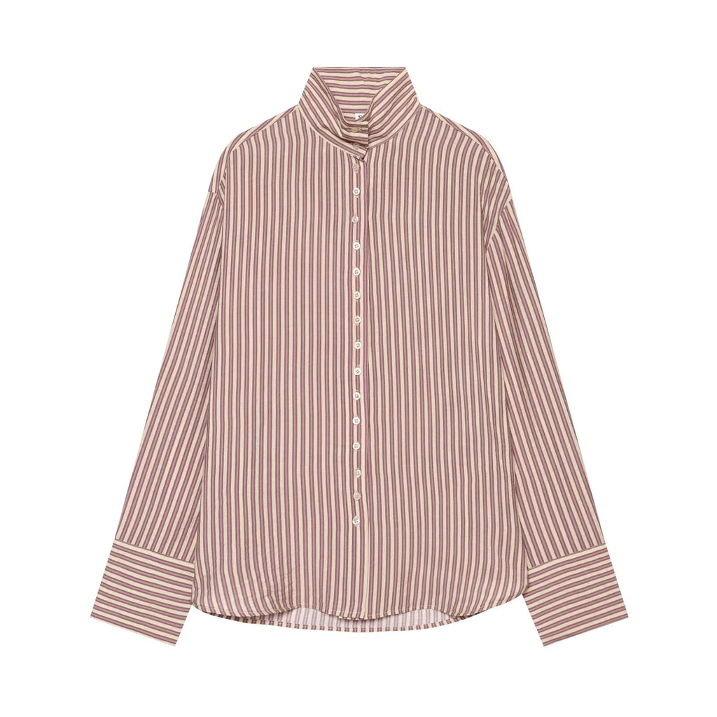 Women's loose stand collar striped shirt