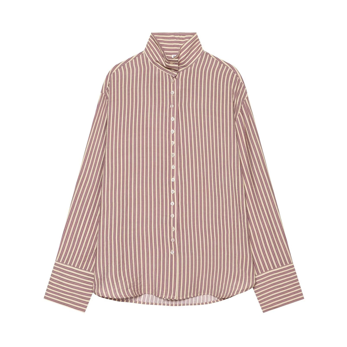 Women's loose stand collar striped shirt