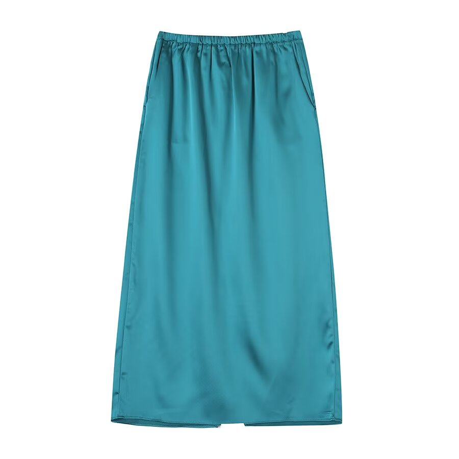 suit Women's 2 pieces loose satin textured shirt+A-line skirt