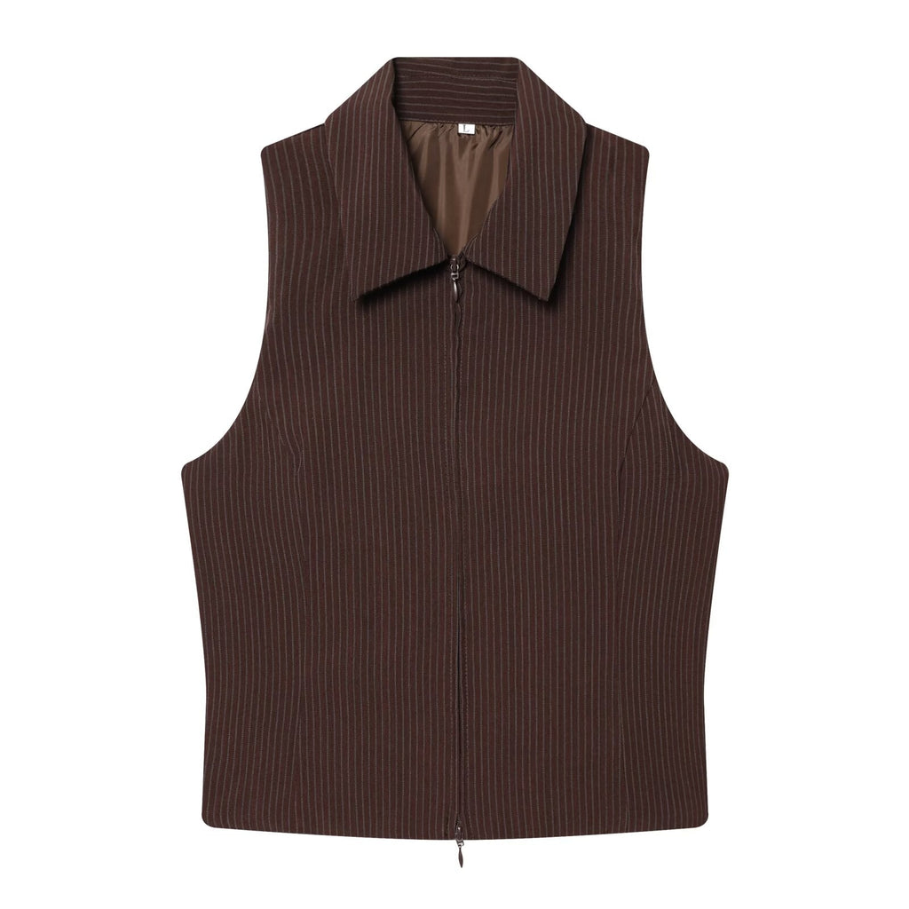 suit Women's 2 pieces sleeveless lapel striped zipper vest+Pants