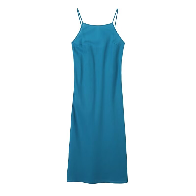 Women's vacation style linen blended MIDI dress