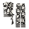 suit Women's 2 pieces geometric printed shoulder pad top+Pants