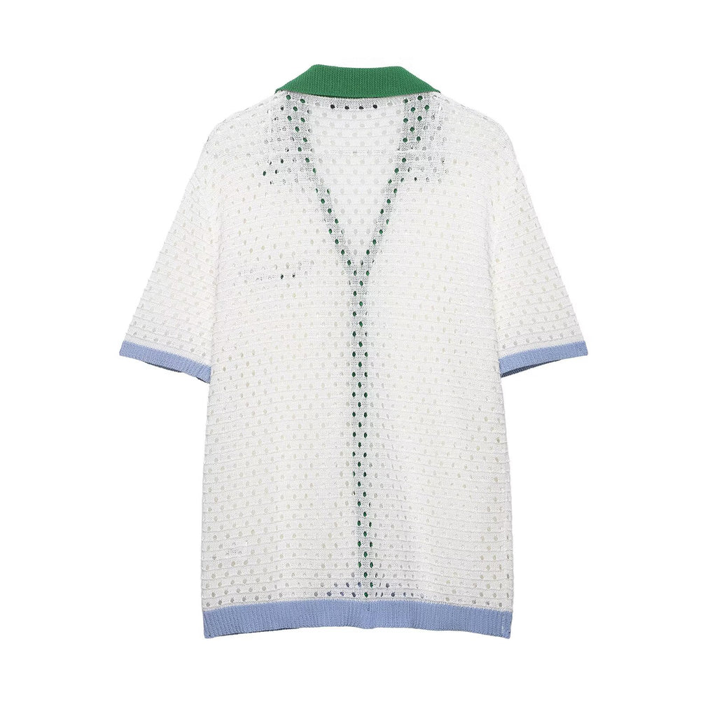 suit Women's 2 pieces hollow knitted polo shirt+shorts